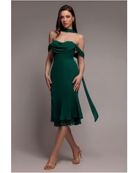 Goddiva - Chiffon Cowl Off Shoulder Wing Tiered Midi Dress - Lyst