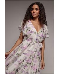 Goddiva - Floral Printed Flutter Sleeve Chiffon Midi Dress - Lyst