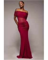 Goddiva - Gathered Off The Shoulder Mesh Waist Panel Maxi Dress - Lyst