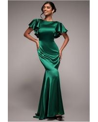 Goddiva - Satin Flutter Sleeve Mermaid Maxi - Lyst