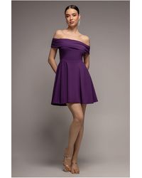 Goddiva - Bardot Scuba Crepe Skater Mini Dress - Lyst