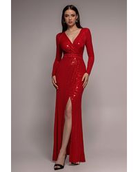 Goddiva - Sequin Glitter Lurex Long Sleeve Wrap Maxi Dress - Lyst