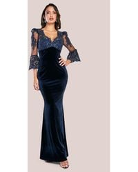 Goddiva - Scalloped Lace & Velvet Maxi Dress - Lyst