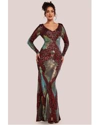 Goddiva - Contrast Sequin Long Sleeve Maxi Dress - Lyst