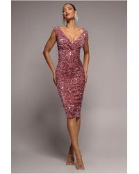 Goddiva - Multi Sequin & Velvet Bardot Midi Dress - Lyst