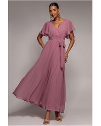 Goddiva - Sustainable Chiffon Flutter Sleeve Wrap Maxi Dress - Lyst