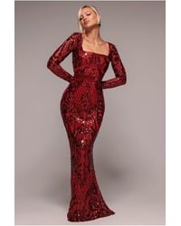 Goddiva - Sequin Square Neck Maxi With Scallop Hem - Lyst
