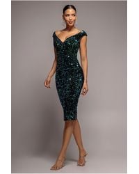 Goddiva - Multi Sequin & Velvet Bardot Midi - Lyst