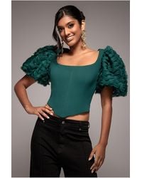 Goddiva - 3D Textured Sleeve Scuba Corset Top - Lyst