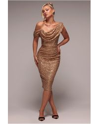 Goddiva - Sequin Cowl One Shoulder Midi Dress - Lyst