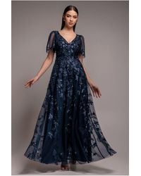 Goddiva - Flared Sleeve Embroidered Maxi Dress - Lyst