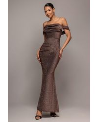 Goddiva - Lurex Cowl Neck Off The Shoulder Maxi Dress - Lyst