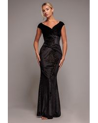 Goddiva - Shimmer Velvet Bardot Maxi Dress - Lyst