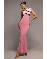 Goddiva - One Shoulder Satin Bow Scuba Crepe Maxi Dress - Lyst