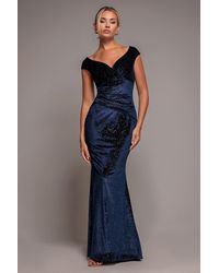 Goddiva - Shimmer Velvet Bardot Maxi Dress - Lyst