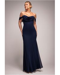 Goddiva - Chiffon Bardot Cowl Neck Maxi Dress - Lyst