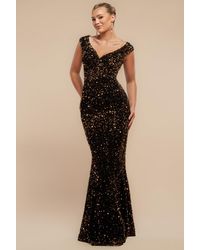 Goddiva - Multi Sequin & Velvet Bardot Maxi - Lyst