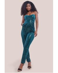 Goddiva - Sequin & Velvet Corset Jumpsuit - Lyst