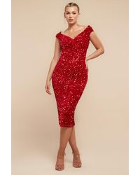 Goddiva - Multi Sequin & Velvet Bardot Midi Dress - Lyst