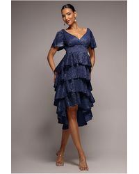 Goddiva - Crinkle Lurex High Low Layered Midi Dress - Lyst