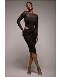 Goddiva - Side Gathered Asymmetric Midi Skirt - Lyst