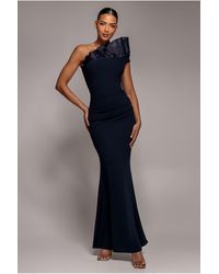 Goddiva - One Shoulder Organza Frill Pleated Mermaid Maxi Dress - Lyst