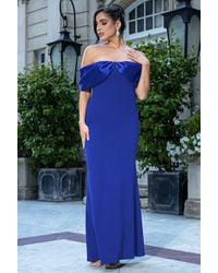Goddiva - Twist Knot Satin & Scuba Bardot Maxi Dress - Lyst