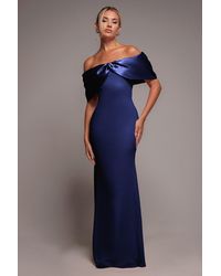 Goddiva - Twist Knot Satin & Scuba Bardot Maxi Dress - Lyst