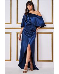 Goddiva - Satin Drape Shoulder Wrap Maxi Dress - Lyst