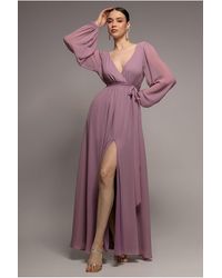 Goddiva - Sustainable Front Split Wrap Style Chiffon Maxi Dress - Lyst