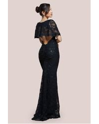 Goddiva - Scalloped Cape Open Back Lace & Sequin Maxi Dress - Lyst