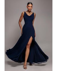 Goddiva - Chiffon Cowl Twisted Rope Strap Lace-Up Flared Maxi Dress - Lyst