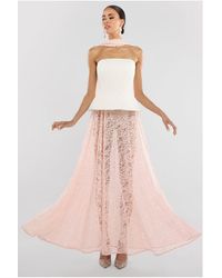 Goddiva - Scuba Boobtube Peplum Corset With Floral Lace A-Line Maxi Skirt With Scarf - Lyst