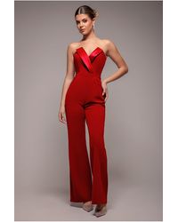 Goddiva - Satin Collar Scuba Jumpsuit - Lyst