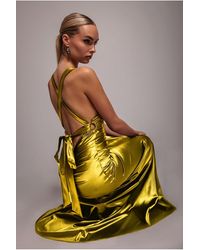 Goddiva - Multi-Tied Satin Gathered Ring Maxi Dress - Lyst