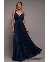 Goddiva - Sleeveless Pleated A Line Lurex Maxi Dress - Lyst