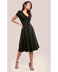 Goddiva - Front Frill Flared Scuba Midi Dress - Lyst