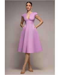 Goddiva - Cap Sleeve Plunging V-Neckline A-Line Midi Dress - Lyst