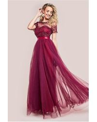 Goddiva - Embroidered Mesh Maxi Dress - Lyst