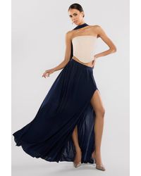 Goddiva - Compact Crepe Lace Up Corset With Side Split Jersey Maxi Skirt & Scarf - Lyst