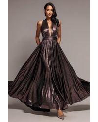 Goddiva - Sunrise Foil Halterneck A-Line Maxi Dress - Lyst