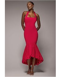 Goddiva - Halter Neck Puff Hem Mermaid Midaxi Dress - Lyst