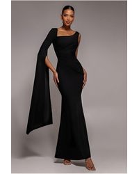 Goddiva - One Shoulder Cape Sleeve Maxi Dress - Lyst