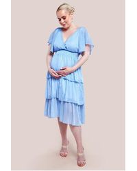 Goddiva - Maternity Plain Lurex Chiffon Tiered Midi Dress - Lyst