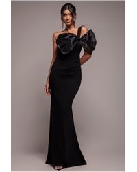 Goddiva - Organza Bow One Shoulder Scuba Crepe Maxi Dress - Lyst