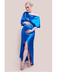 Goddiva - Maternity Satin Drape Shoulder Wrap Maxi Dress - Lyst
