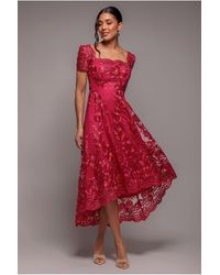 Goddiva - Scalloped Neck Embroidered Lace High Low Midi Dress - Lyst