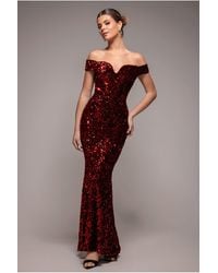 Goddiva - Sequin Velvet Bardot Evening Maxi Dress - Lyst