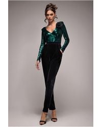 Goddiva - Liquid Sequin Jumpsuit With Corsage - Lyst