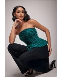 Goddiva - Peplum 3D Textured Boob Tube Lace Up Corset - Lyst